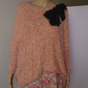 Peace Dove Cozy Pink Fuzzy Sequin Sweater Size L